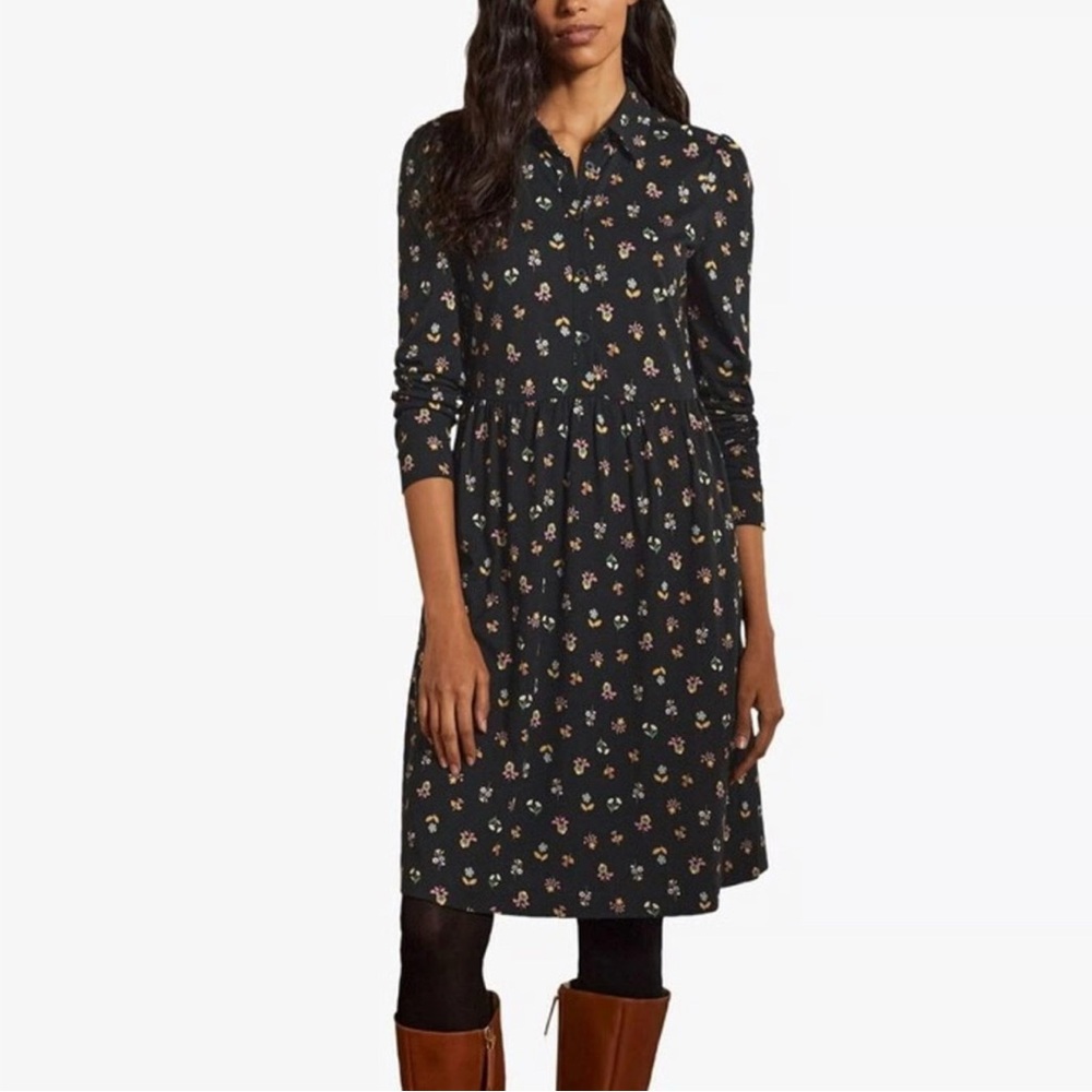 Boden Black Floral Long Sleeve Dress